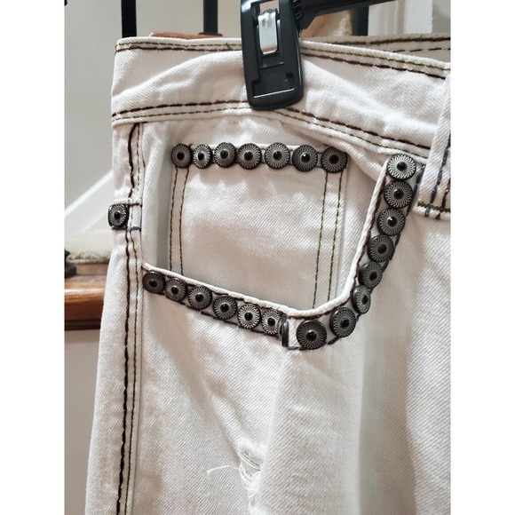 Lanzzino Men's White 100% Cotton Straight Leg Casual Distressed Pant Size 38 - Picture 2 of 12